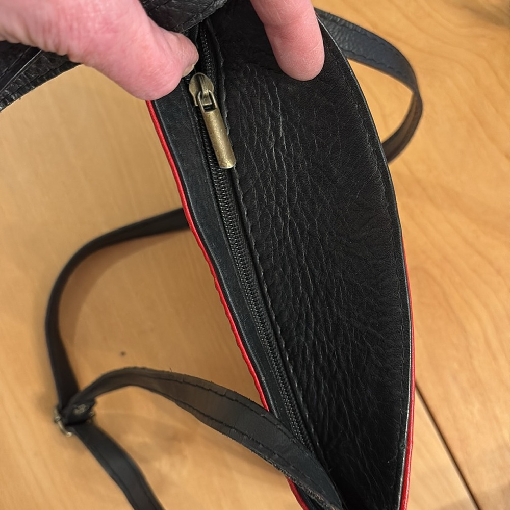 Red Leather Crossbody Bag with Black Trim - Picture 7 of 9